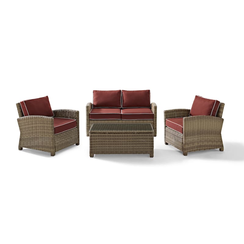 Crosley Bradenton 4-piece Outdoor Wicker Seating Set with Sangria Cushions