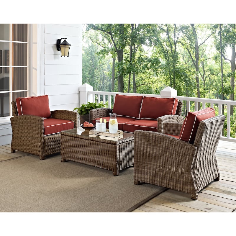 Crosley Bradenton 4-piece Outdoor Wicker Seating Set with Sangria Cushions