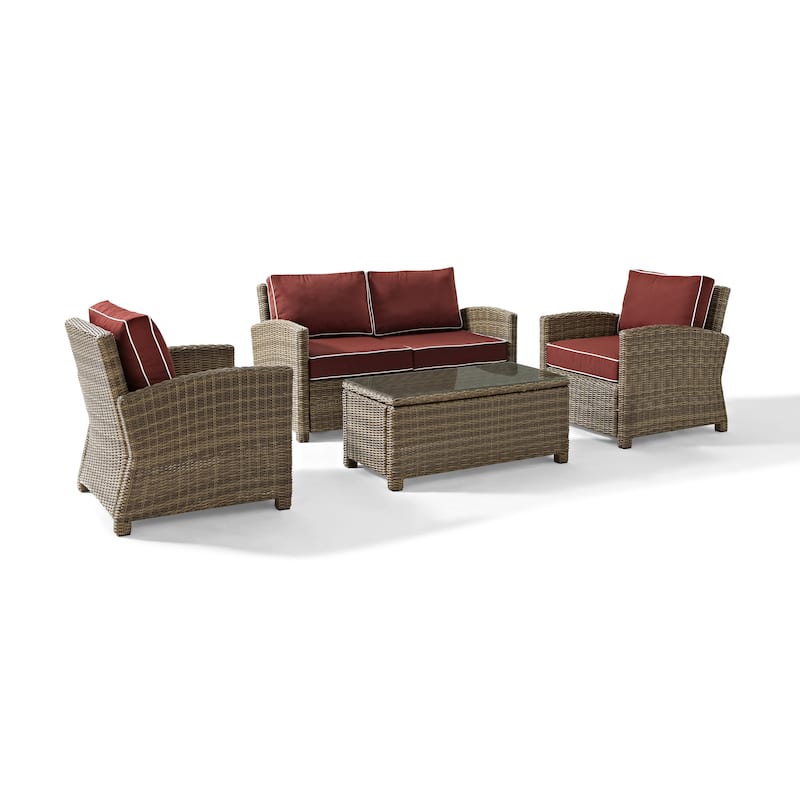 Crosley Bradenton 4-piece Outdoor Wicker Seating Set with Sangria Cushions