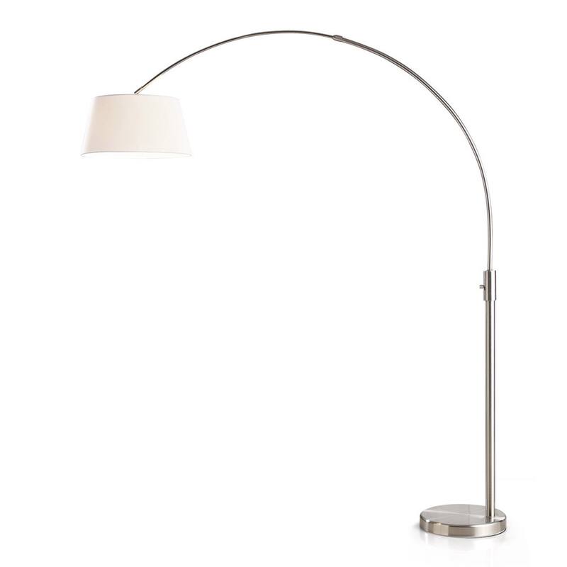 Orbita 82-inch Brushed Nickle Retractable Arch Dimmable Floor Lamp with 15W LED bulb and White Shade