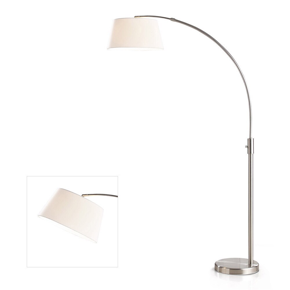 Orbita 82-inch Brushed Nickle Retractable Arch Dimmable Floor Lamp with 15W  LED bulb and White Shade Bed Bath  Beyond 14790776