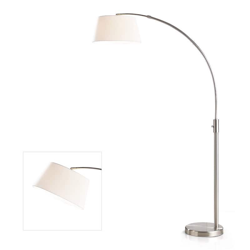 Orbita 82-inch Brushed Nickle Retractable Arch Dimmable Floor Lamp with 15W LED bulb and White Shade