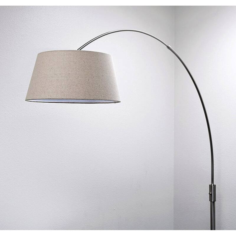 Orbita 82-inch Brushed Nickle Retractable Arch Dimmable Floor Lamp with 15W LED bulb and White Shade