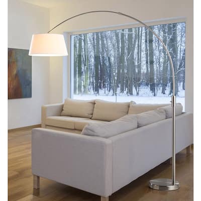 Orbita 82-inch Brushed Nickle Retractable Arch Dimmable Floor Lamp with 15W LED bulb and White Shade