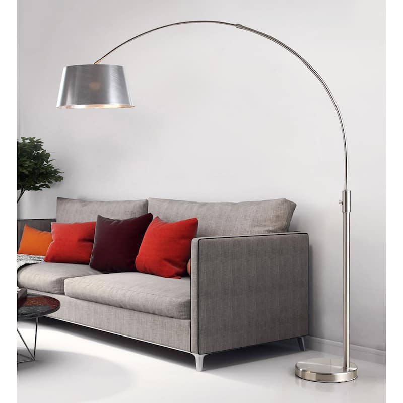 Orbita 82-inch Brushed Nickel Retractable Arch Dimmable Floor Lamp with LED Bulb and Silver Shade