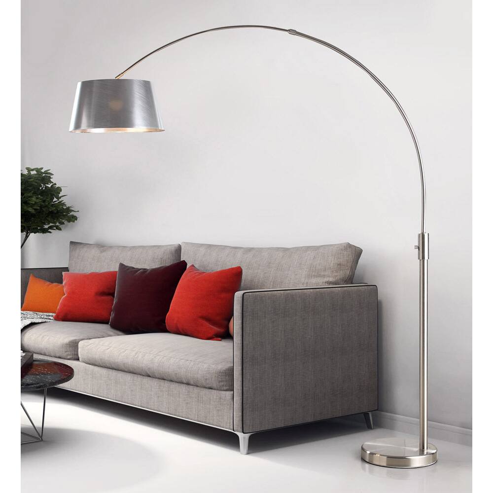 Orbita 82-inch Brushed Nickel Retractable Arch Dimmable Floor Lamp with LED Bulb and Silver Shade
