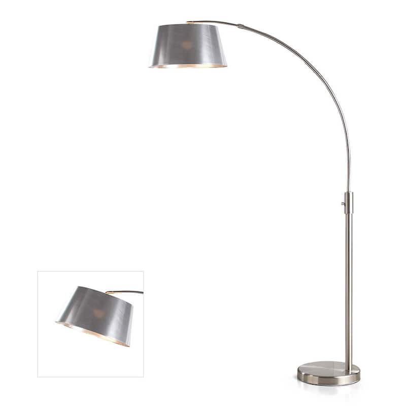Orbita 82-inch Brushed Nickel Retractable Arch Dimmable Floor Lamp with LED Bulb and Silver Shade
