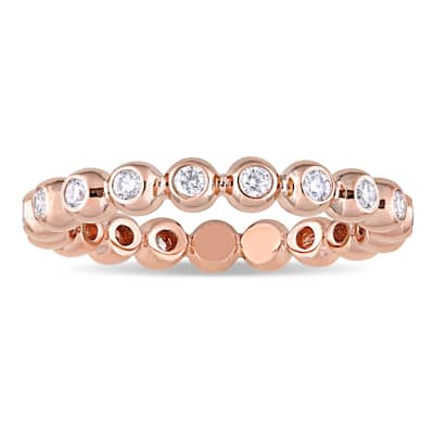 Miadora Signature Collection 14k Rose Gold 1/2ct TDW Diamond Beaded Eternity Anniversary Band - White