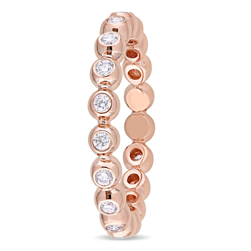 Miadora Signature Collection 14k Rose Gold 1/2ct TDW Diamond Beaded Eternity Anniversary Band - White
