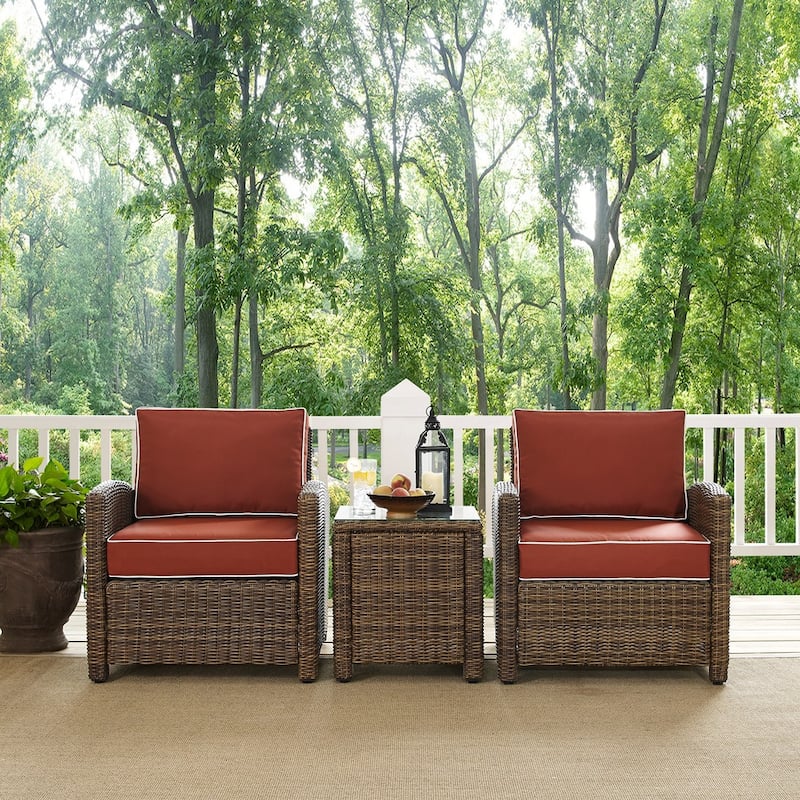 Crosley Bradenton Outdoor All-Weather Wicker 3-Piece Conversation Set with Sangria Cushions