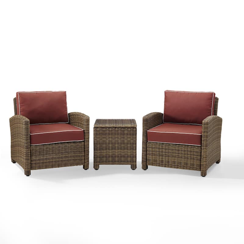 Crosley Bradenton Outdoor All-Weather Wicker 3-Piece Conversation Set with Sangria Cushions
