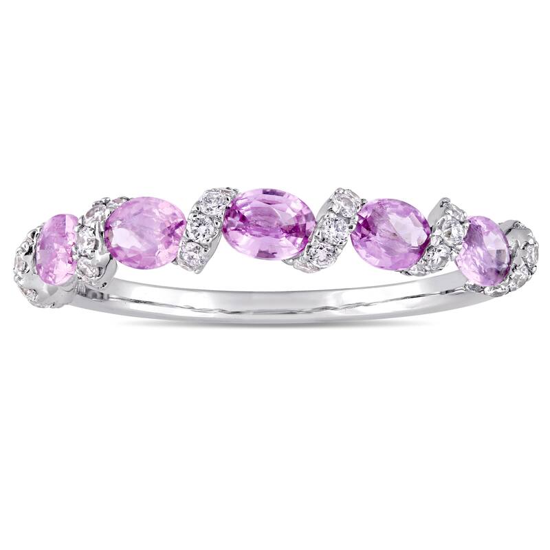 Miadora Signature Collection 14k White Gold Light Pink Sapphire and 1/4ct TDW Diamond Swirl Annivers