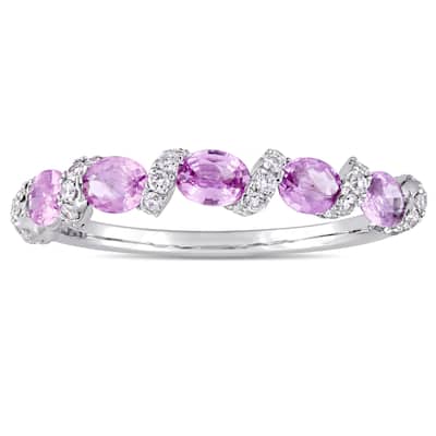 Miadora Signature Collection 14k White Gold Light Pink Sapphire and 1/4ct TDW Diamond Swirl Annivers