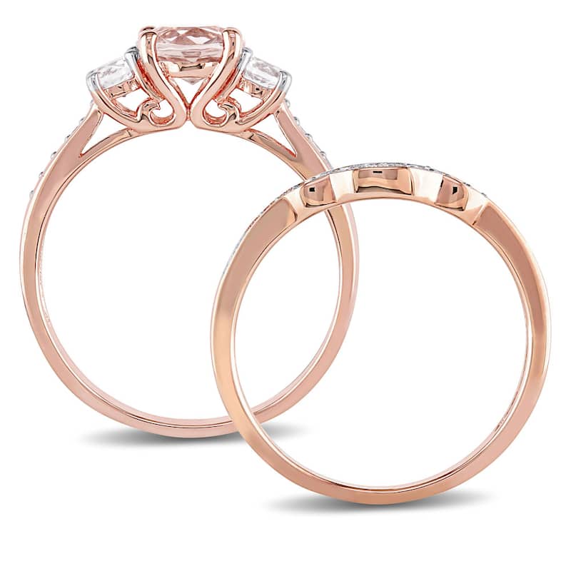 Miadora 10k Rose Gold Morganite, Created White Sapphire and 1/6ct TDW Diamond Bridal Set