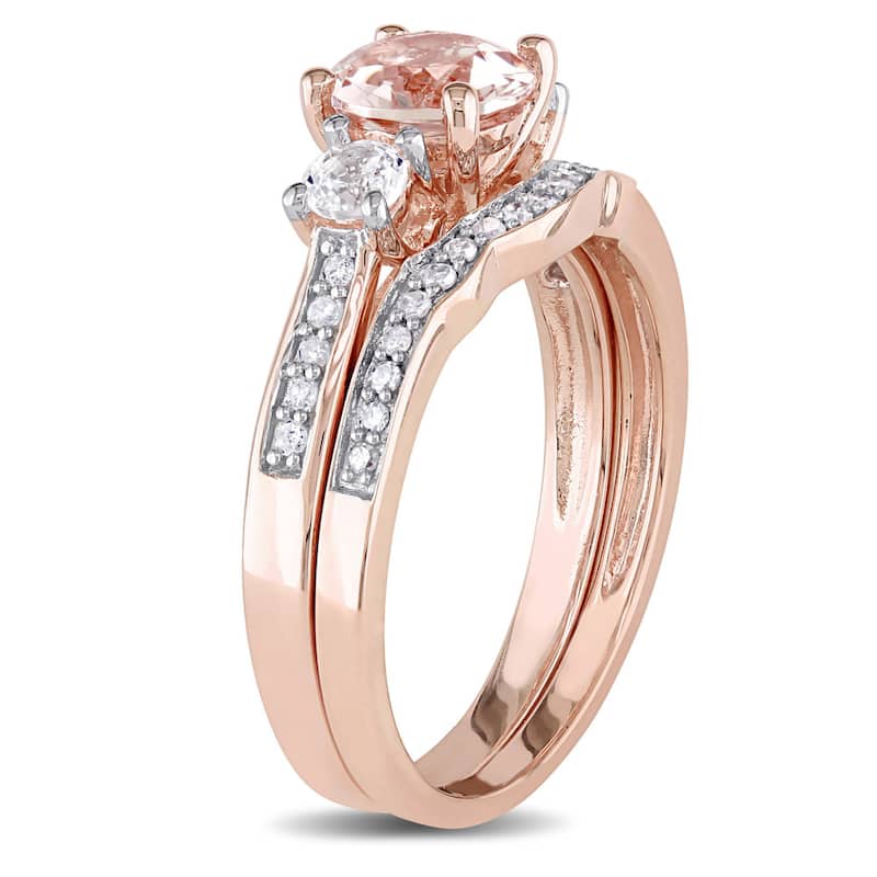 Miadora 10k Rose Gold Morganite, Created White Sapphire and 1/6ct TDW Diamond Bridal Set