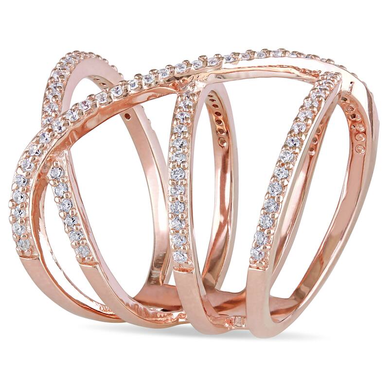Miadora Rose Gold Plated Sterling Silver Cubic Zirconia Multi-Row Crossover Statement Ring