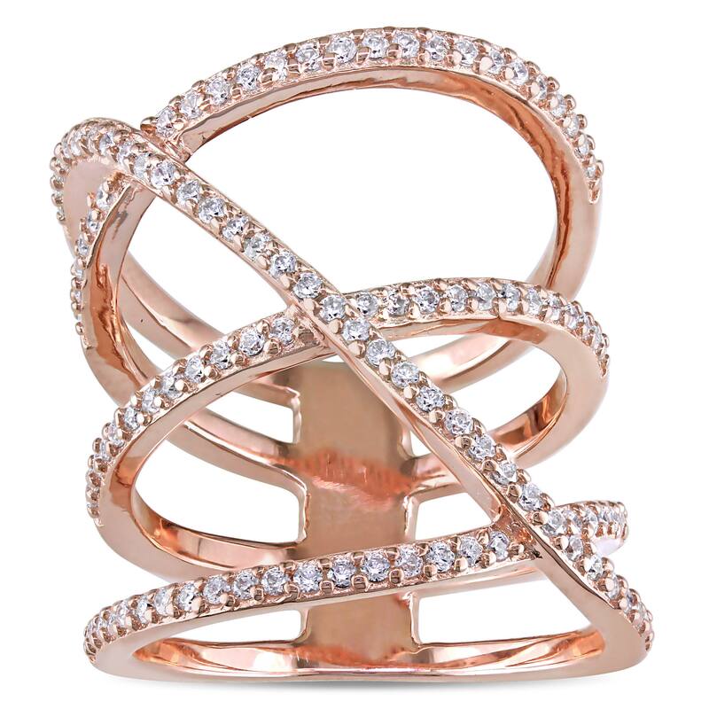 Miadora Rose Gold Plated Sterling Silver Cubic Zirconia Multi-Row Crossover Statement Ring