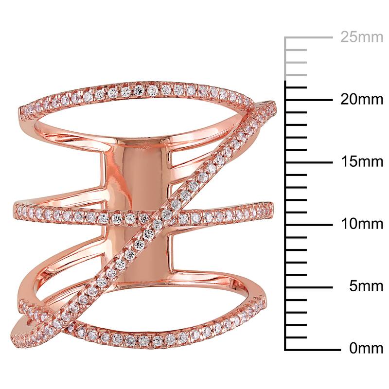 Miadora Rose Gold Plated Sterling Silver Cubic Zirconia Multi-Row Crossover Statement Ring