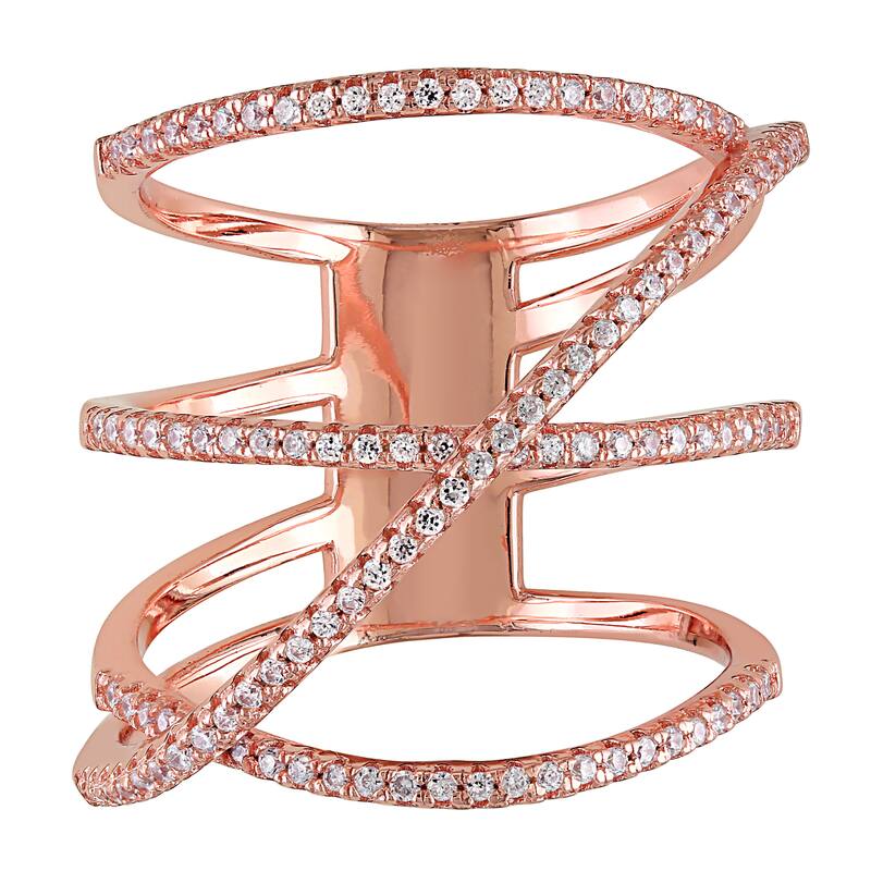 Miadora Rose Gold Plated Sterling Silver Cubic Zirconia Multi-Row Crossover Statement Ring