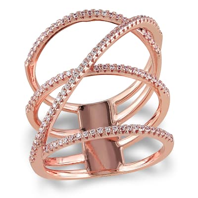 Miadora Rose Gold Plated Sterling Silver Cubic Zirconia Multi-Row Crossover Statement Ring