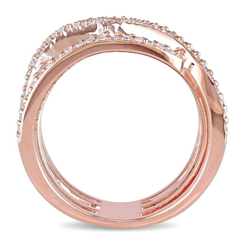Miadora Rose Gold Plated Sterling Silver Cubic Zirconia Multi-Row Crossover Statement Ring