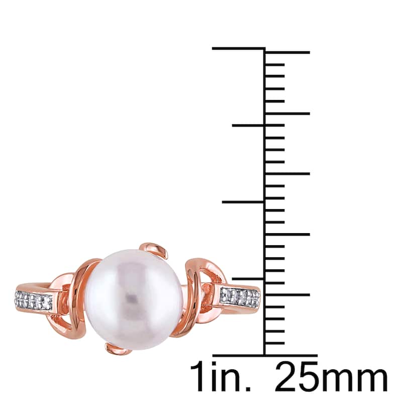 Miadora Rose Gold Plated Sterling Silver Cultured Freshwater Pearl and Diamond Solitaire Twist State - White