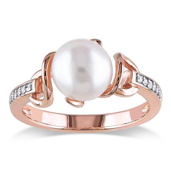 White FW Cultured Pearl Pink-plated Ring Jewels By Lux Sterling Silver Stack Exp White FW Cultured Pearl Pink-plated Ring Jewels By Lux Sterling Silver Stack Exp