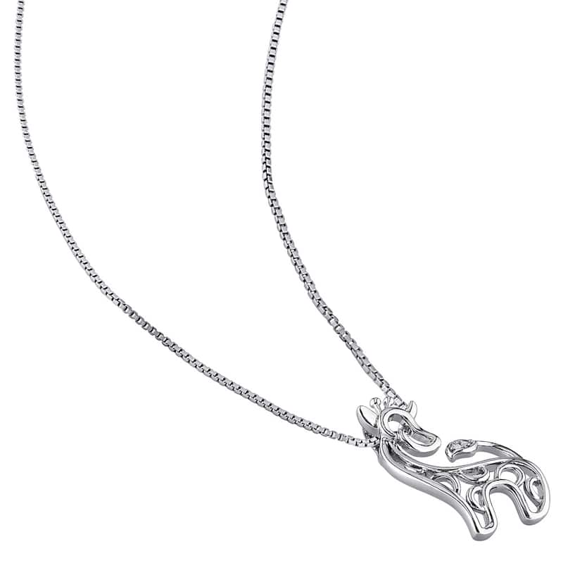 Miadora Sterling Silver Diamond Accent Giraffe Openwork Dangle Necklace