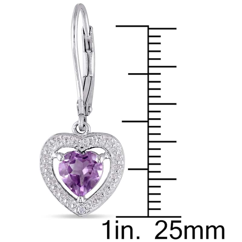 Miadora Sterling Silver Heart-Cut Amethyst and Diamond Accent Floating Heart Halo Birthstone Leverback Earrings - Purple