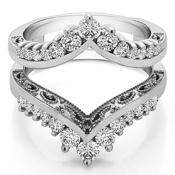 TwoBirch Sterling Silver 1ct TGW Cubic zirconia Filigree Vintage Wedding Ring Guard