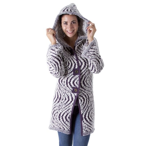 Handmade Alpaca Blend 'Hypnotic Purple' Sweater Coat (Peru)