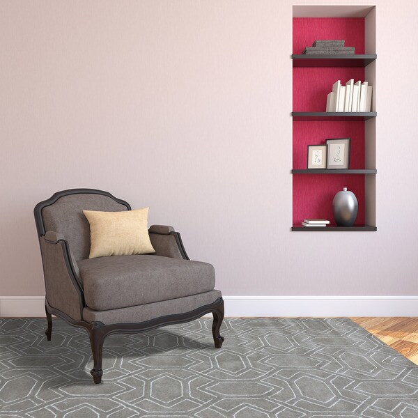 Hand-tufted Corpus Christi Cement Gray New Zealand Wool and Art Silk Rug (7'6 x 9'6) - 7'6 x 9'6