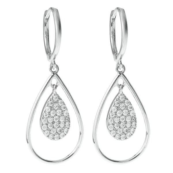 Queenberry Sterling Silver Cubic Zirconia Teardrop Dangle Queenberry Sterling Silver Cubic Zirconia Teardrop Dangle Chandelier Hoop Earrings