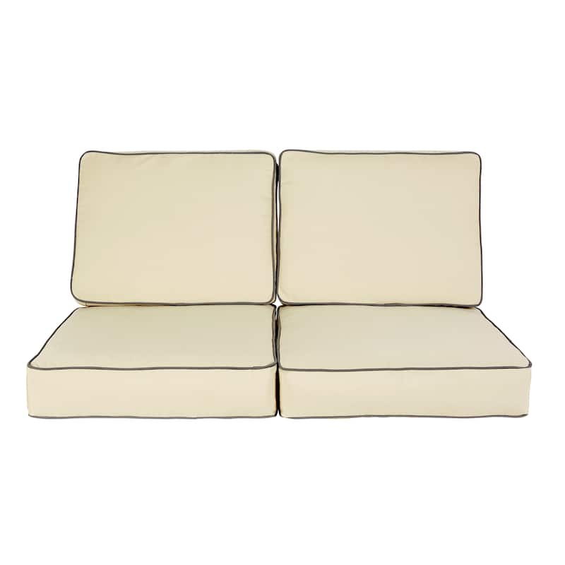 Stowe Sunbrella Beige and Charcoal Indoor/Outdoor Loveseat Corded Cushion Set
