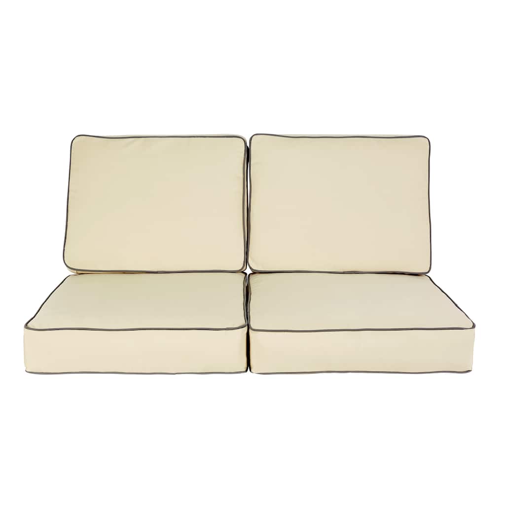 Stowe Sunbrella Beige and Charcoal Indoor/Outdoor Loveseat Corded Cushion Set