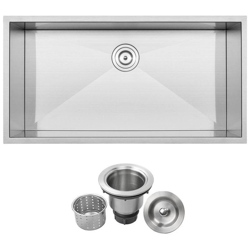 36" Ticor S3700 Pacific Series 16-Gauge Stainless Steel Undermount Single Basin Zero Radius Kitchen Sink