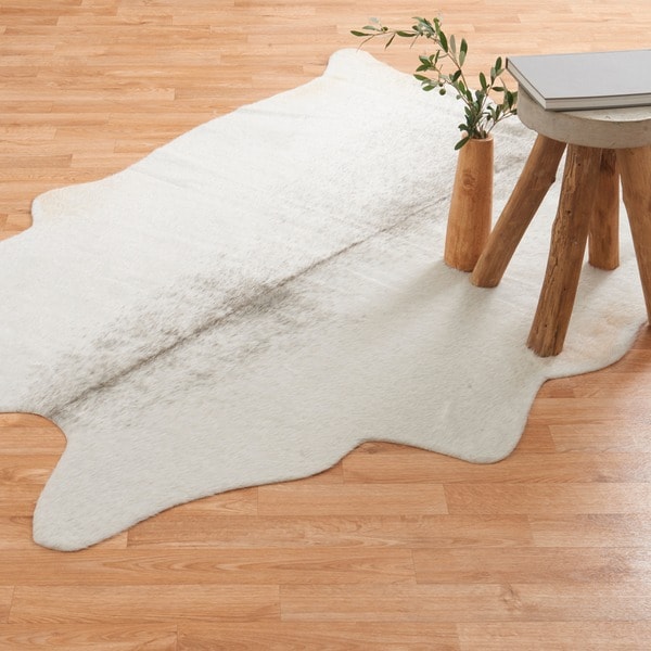 Alexander Home Faux Cowhide Silver Grey Area Rug - 3'10 x 5'