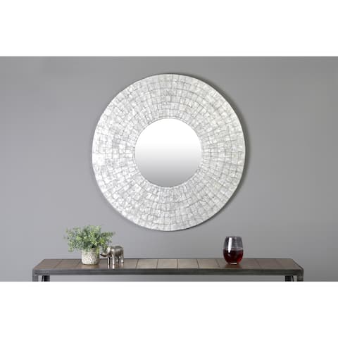 Reclaimed Wood Round Mirrors Online At Our Best East At Main S Guymon Silver Natural Shell Capiz Round Accent Mirror