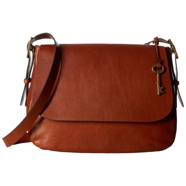 Shop Mossi Fossil Harper Brown Leather Large Saddle Crossbody Handbag - Free Shipping Today ...