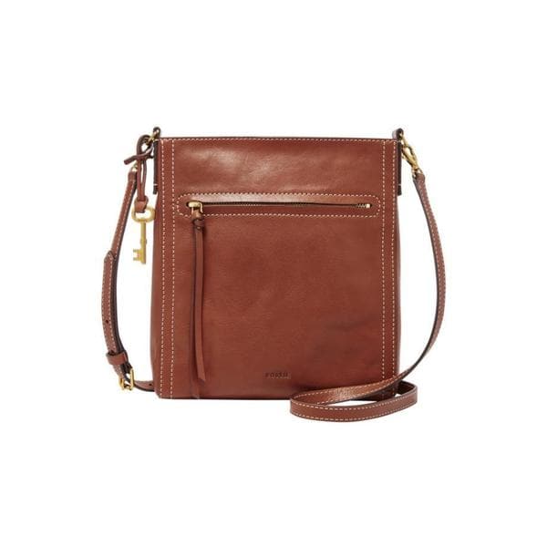 Shop Fossil Emma North South Brown Leather Crossbody Handbag - Free Shipping Today - Overstock ...