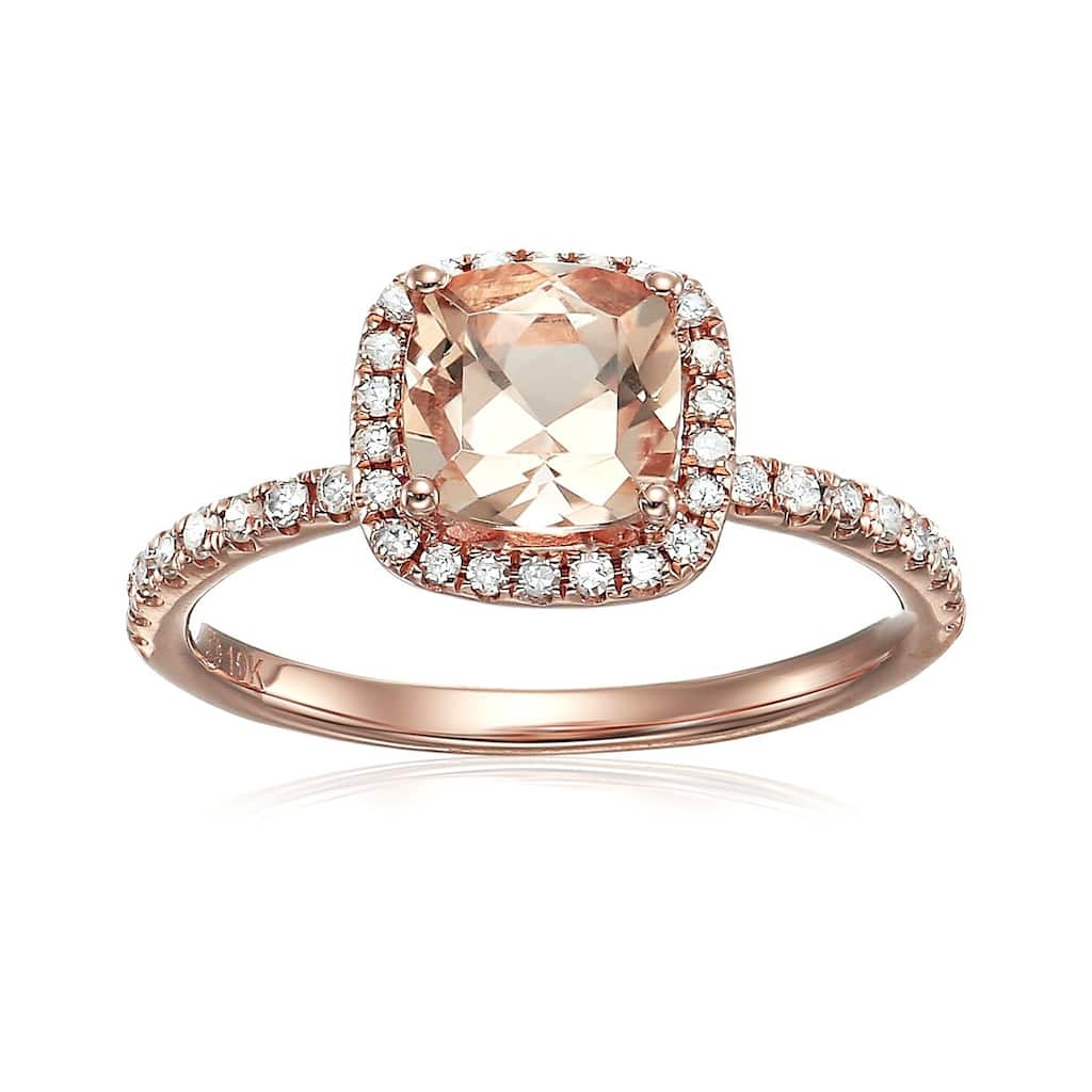 10k Rose Gold Morganite and 1/3ct TDW Diamond Cushion Engagement Ring (H-I, I1-I2)