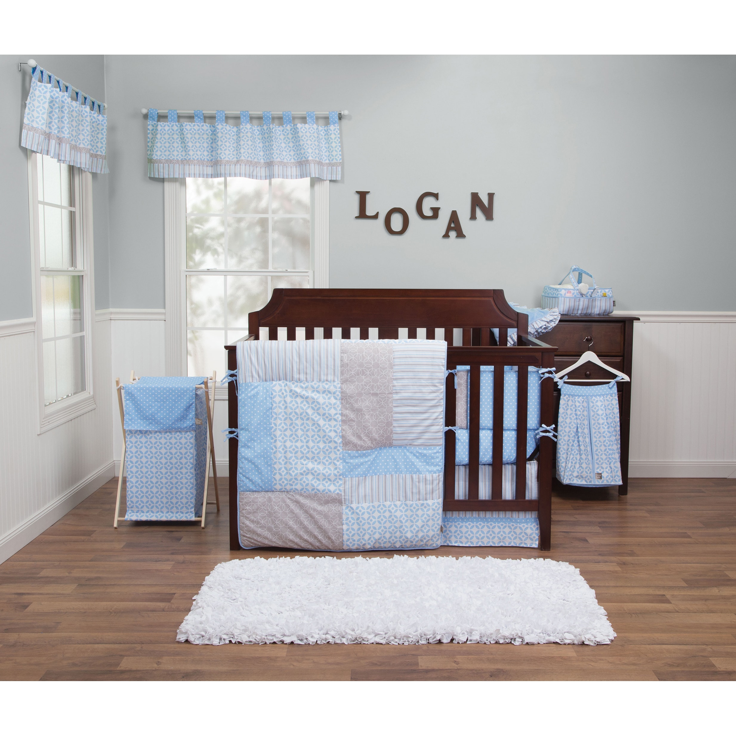 Logan 3 Piece White Pink Blue And Grey Crib Bedding Set Overstock 14804299