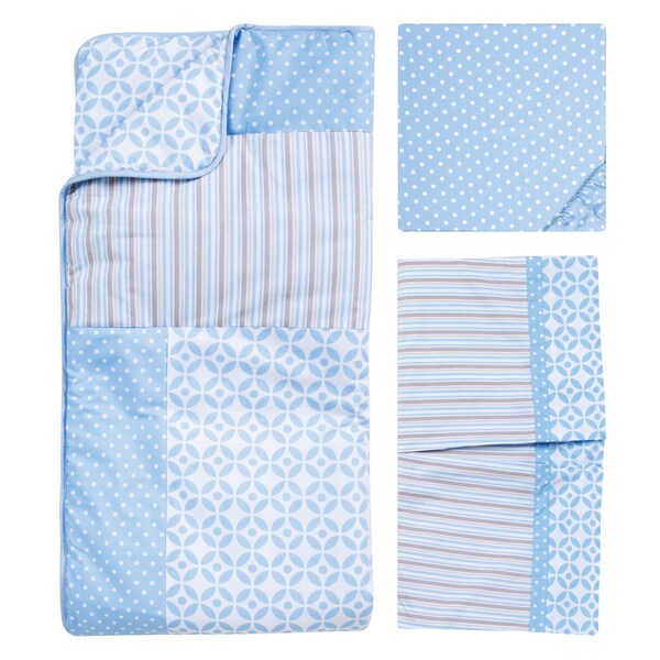 blue and grey cot bedding