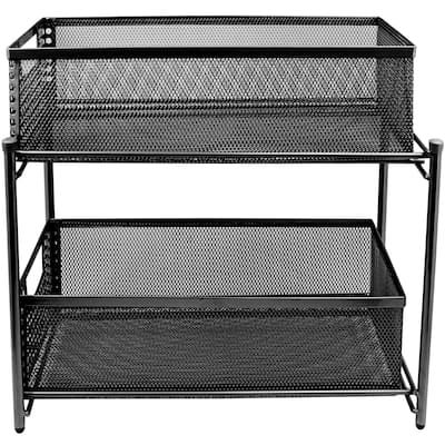 2 Tier Organizer Baskets with Mesh Sliding Made of Steel (Black)