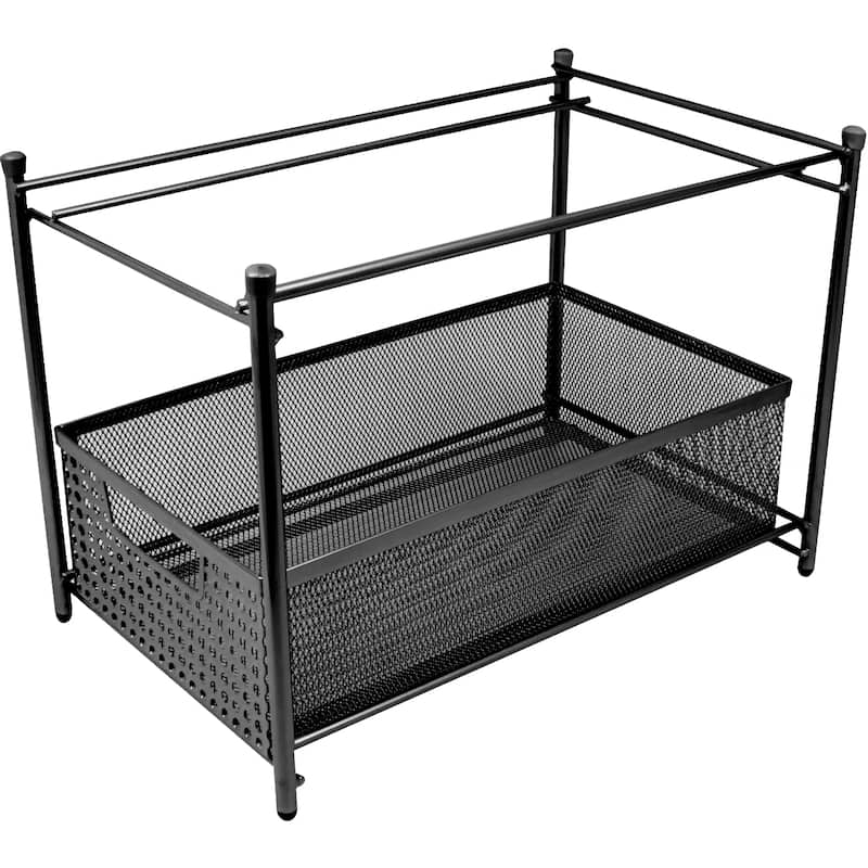 2 Tier Organizer Baskets with Mesh Sliding Made of Steel (Black)