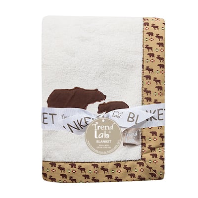 Trend Lab Northwoods Framed Off-white/ Brown Cotton Fleece Bear-themed Baby Blanket