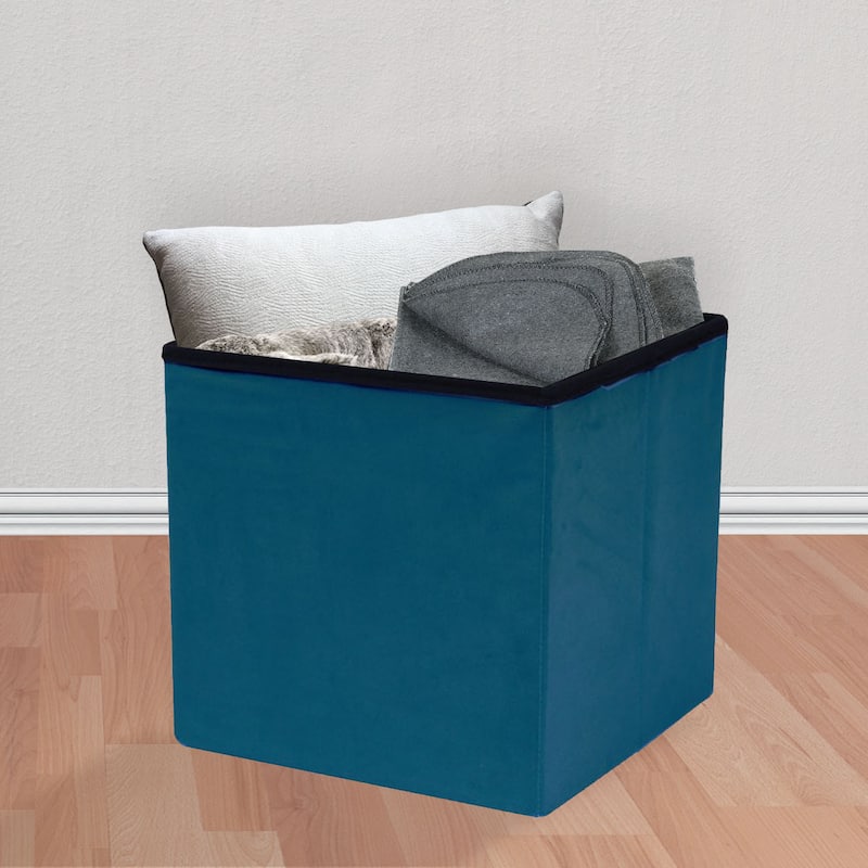 Foldable Storage Ottoman - Suede with Cover (Teal)