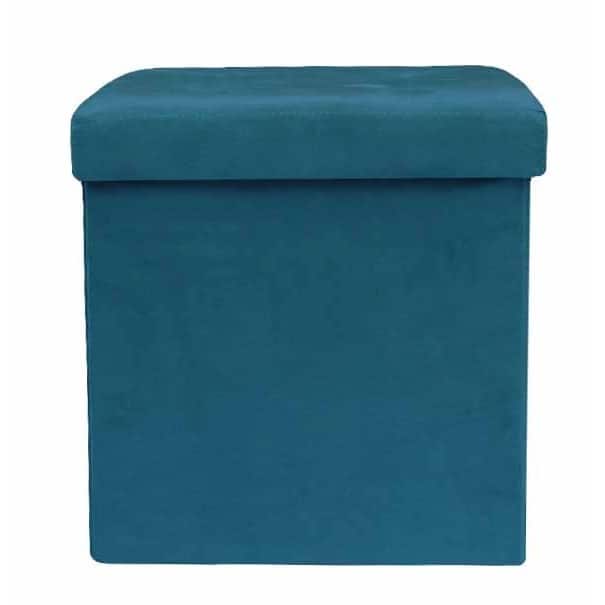 Foldable Storage Ottoman - Suede with Cover (Teal)