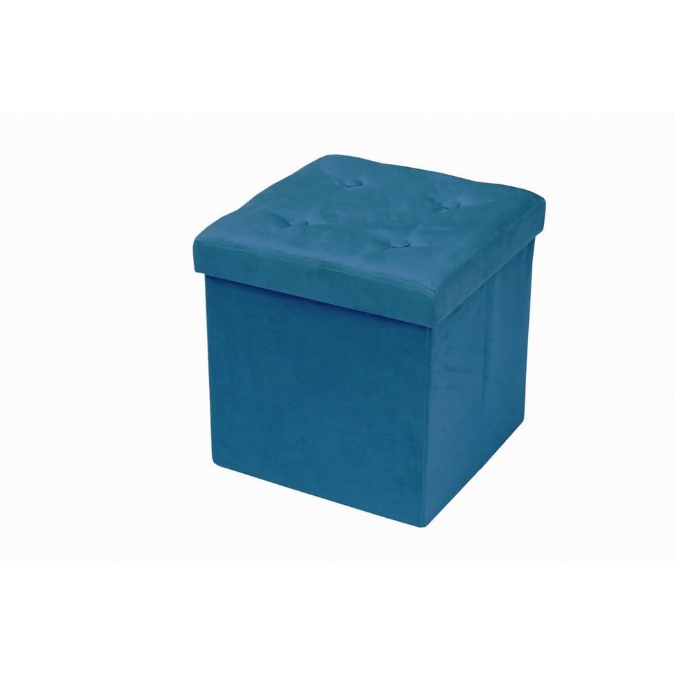 Foldable Storage Ottoman - Suede with Cover (Teal)