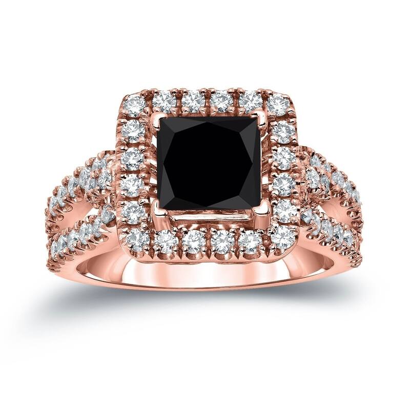 Auriya 14k Gold 1 3/4ctw Princess-cut Halo Black Diamond Engagement Ring - 4 - Rose